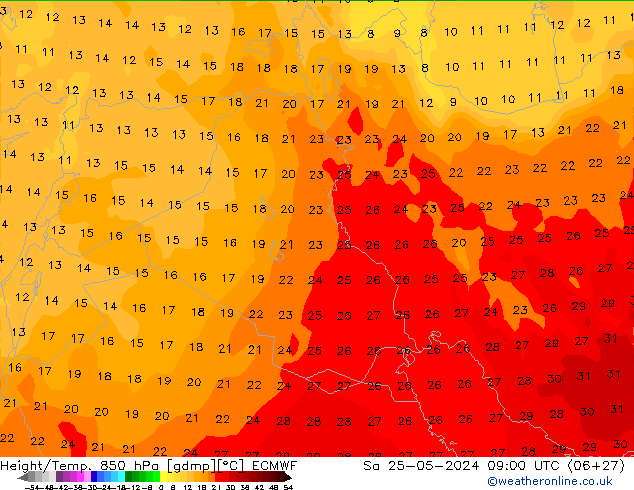 Height/Temp. 850 hPa ECMWF  25.05.2024 09 UTC