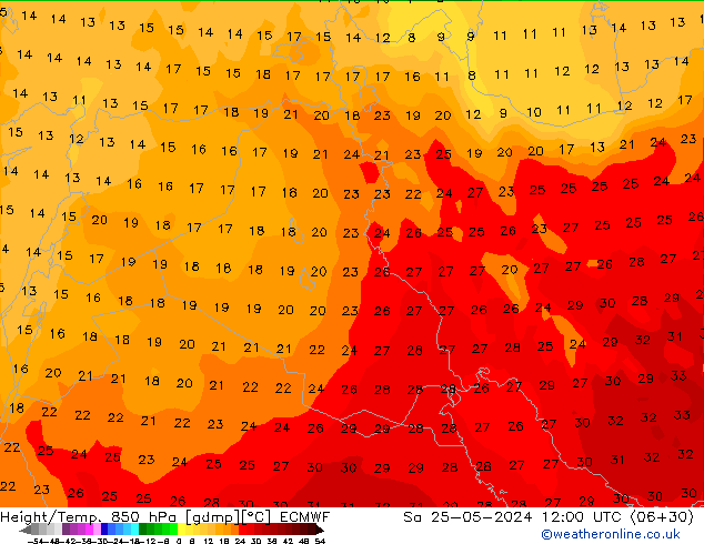 Z500/Yağmur (+YB)/Z850 ECMWF Cts 25.05.2024 12 UTC