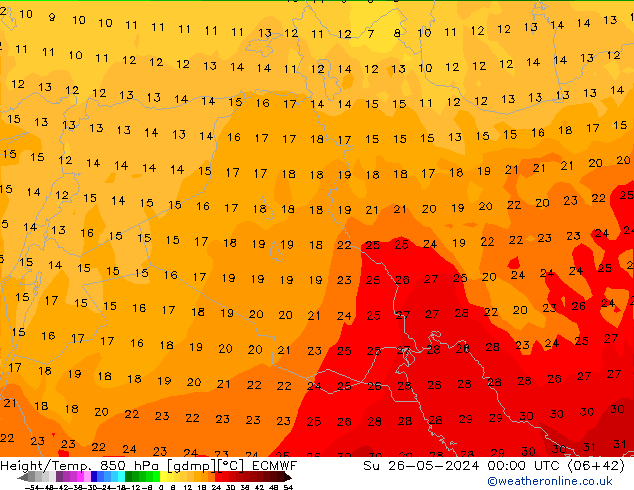 Height/Temp. 850 hPa ECMWF Su 26.05.2024 00 UTC