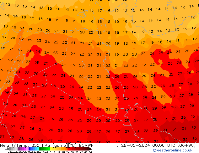 Height/Temp. 850 hPa ECMWF Tu 28.05.2024 00 UTC