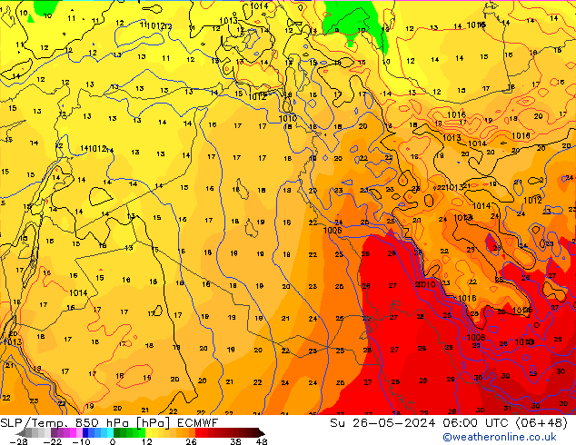 SLP/Temp. 850 hPa ECMWF nie. 26.05.2024 06 UTC