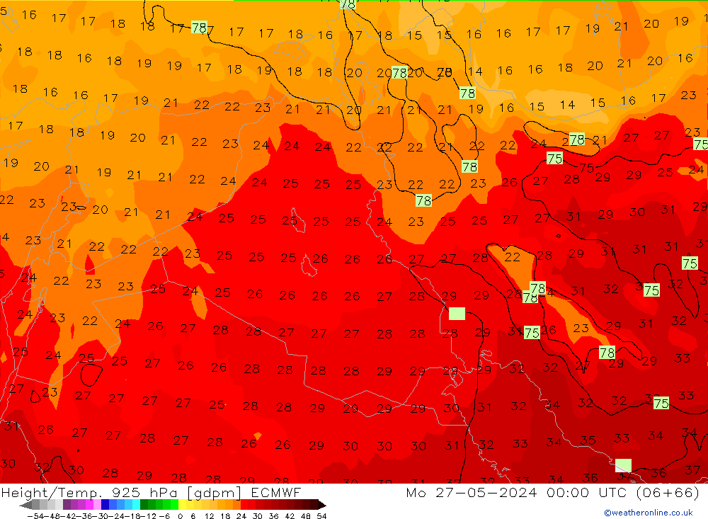 Height/Temp. 925 hPa ECMWF Seg 27.05.2024 00 UTC