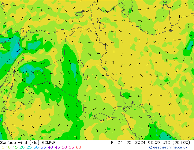 Vento 10 m ECMWF Sex 24.05.2024 06 UTC