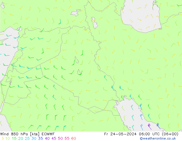 Wind 850 hPa ECMWF Fr 24.05.2024 06 UTC