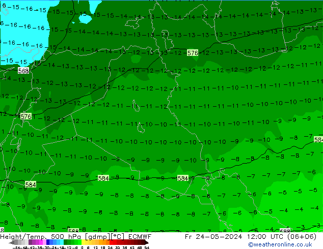 Z500/Rain (+SLP)/Z850 ECMWF Fr 24.05.2024 12 UTC