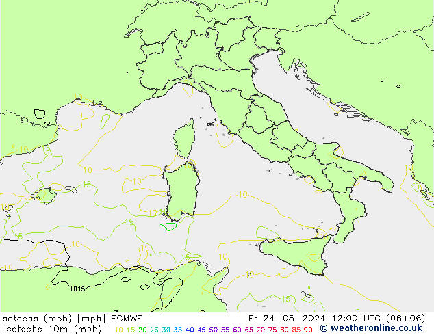 Isotachs (mph) ECMWF ven 24.05.2024 12 UTC