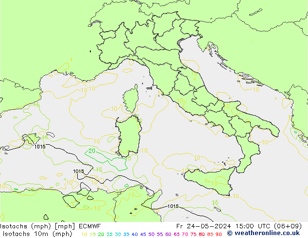 Eşrüzgar Hızları mph ECMWF Cu 24.05.2024 15 UTC