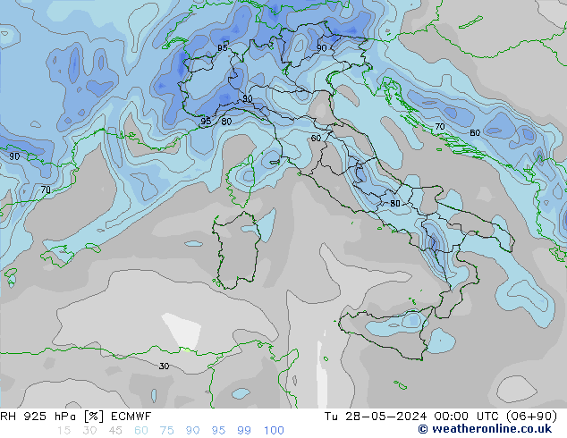 RH 925 hPa ECMWF Tu 28.05.2024 00 UTC