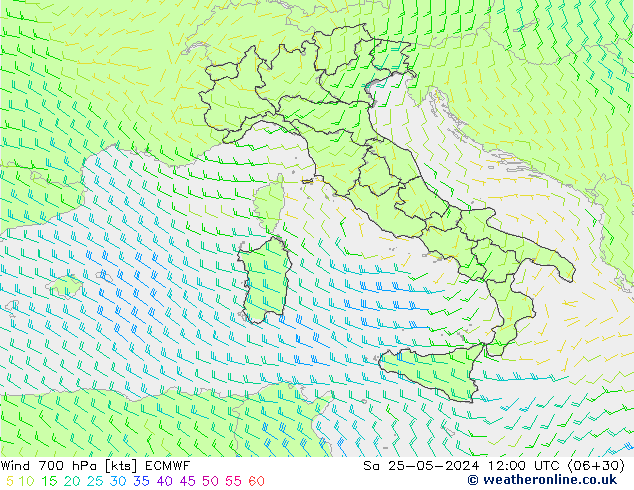 Rüzgar 700 hPa ECMWF Cts 25.05.2024 12 UTC