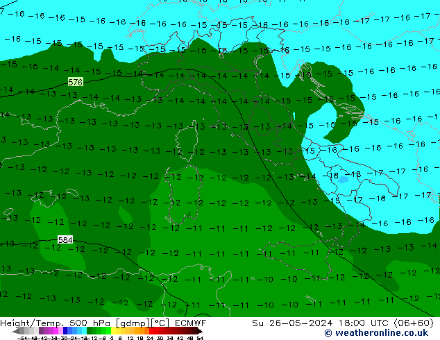 Z500/Rain (+SLP)/Z850 ECMWF dom 26.05.2024 18 UTC