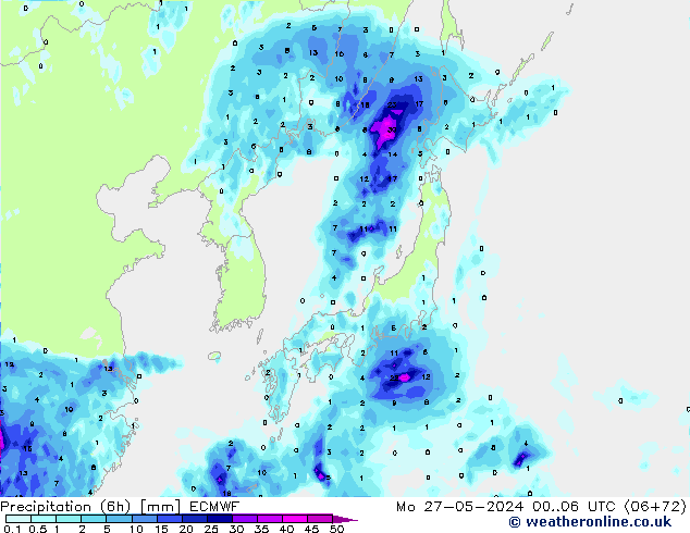 Z500/Rain (+SLP)/Z850 ECMWF pon. 27.05.2024 06 UTC