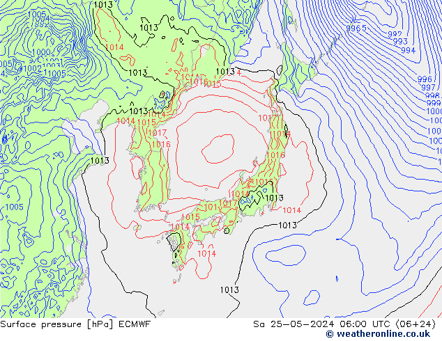 Surface pressure ECMWF Sa 25.05.2024 06 UTC