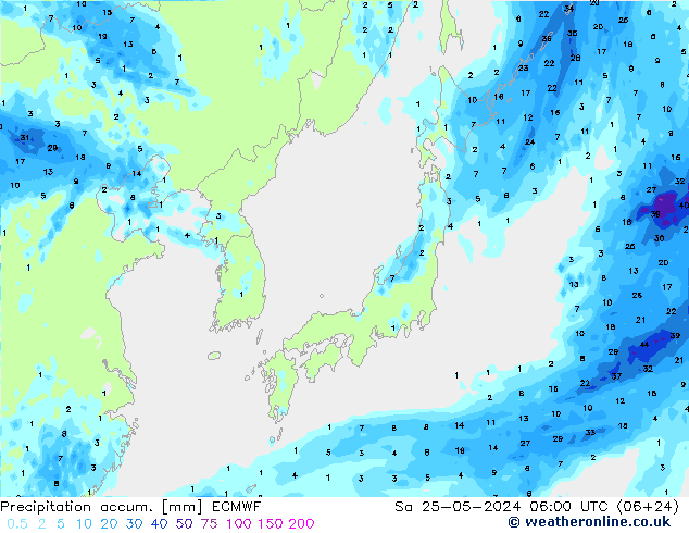 Precipitation accum. ECMWF So 25.05.2024 06 UTC