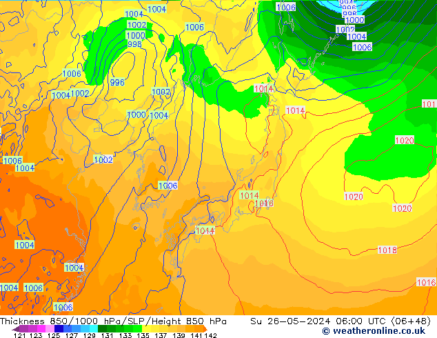 Thck 850-1000 hPa ECMWF nie. 26.05.2024 06 UTC