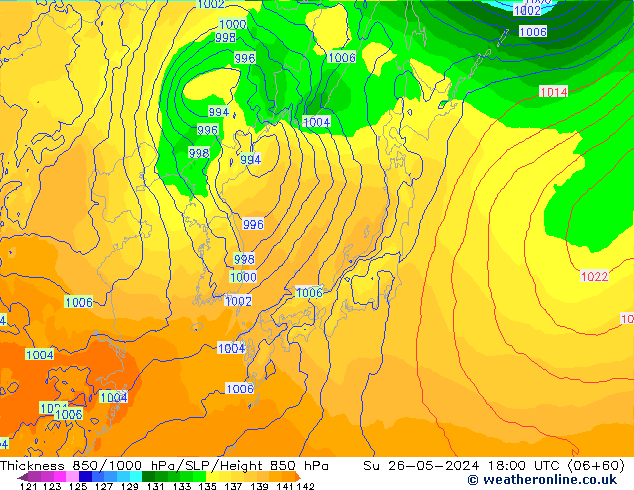 Thck 850-1000 hPa ECMWF nie. 26.05.2024 18 UTC