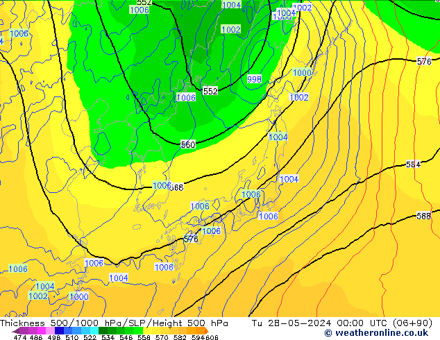 Thck 500-1000hPa ECMWF wto. 28.05.2024 00 UTC