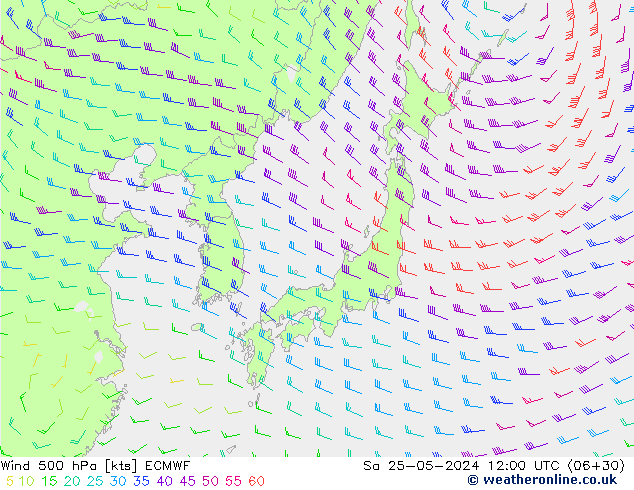 Wind 500 hPa ECMWF Sa 25.05.2024 12 UTC