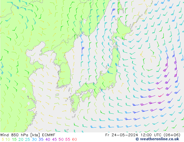 ветер 850 гПа ECMWF пт 24.05.2024 12 UTC