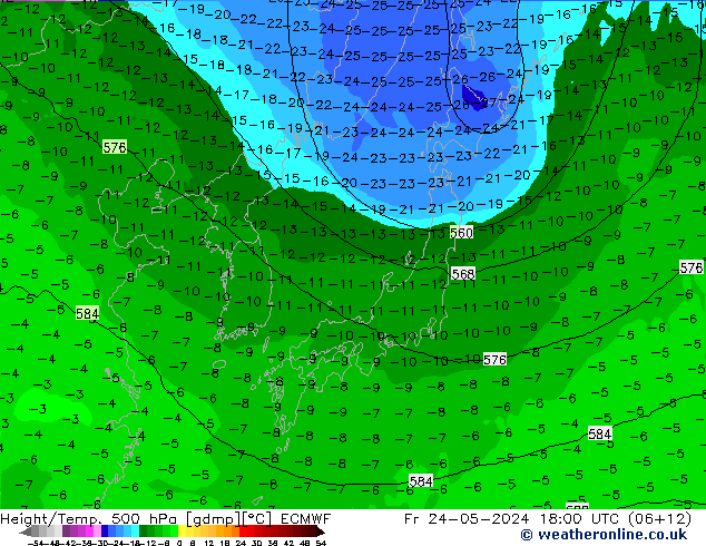 Z500/Rain (+SLP)/Z850 ECMWF Fr 24.05.2024 18 UTC