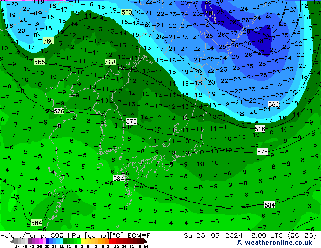 Z500/Rain (+SLP)/Z850 ECMWF Sa 25.05.2024 18 UTC