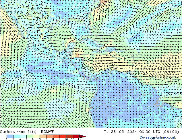 Wind 10 m (bft) ECMWF di 28.05.2024 00 UTC