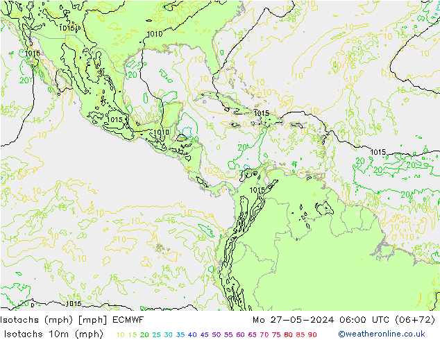 Isotachs (mph) ECMWF lun 27.05.2024 06 UTC