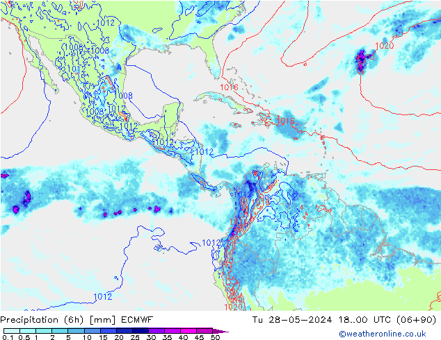 осадки (6h) ECMWF вт 28.05.2024 00 UTC