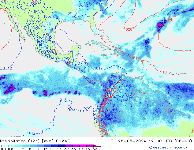 Precipitación (12h) ECMWF mar 28.05.2024 00 UTC