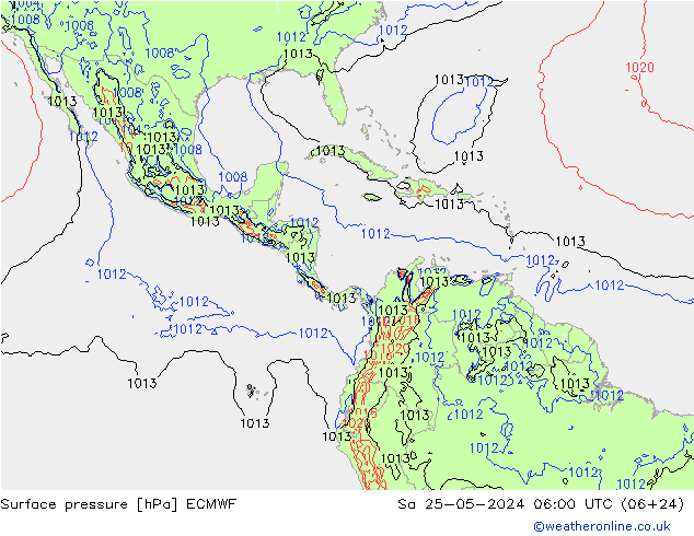 pressão do solo ECMWF Sáb 25.05.2024 06 UTC