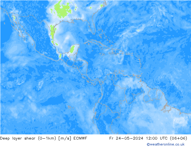 Deep layer shear (0-1km) ECMWF ven 24.05.2024 12 UTC