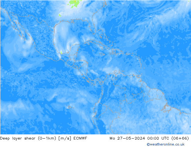 Deep layer shear (0-1km) ECMWF Mo 27.05.2024 00 UTC