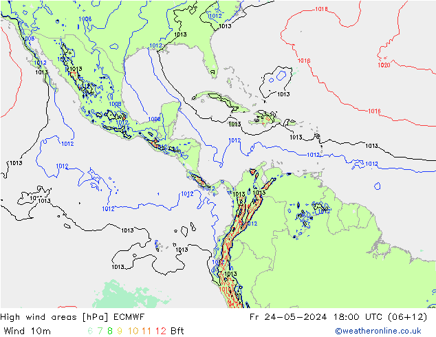 High wind areas ECMWF Fr 24.05.2024 18 UTC