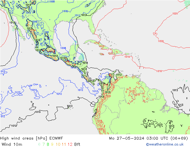 High wind areas ECMWF lun 27.05.2024 03 UTC