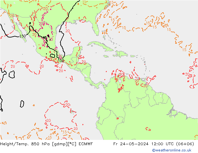 Z500/Rain (+SLP)/Z850 ECMWF Fr 24.05.2024 12 UTC