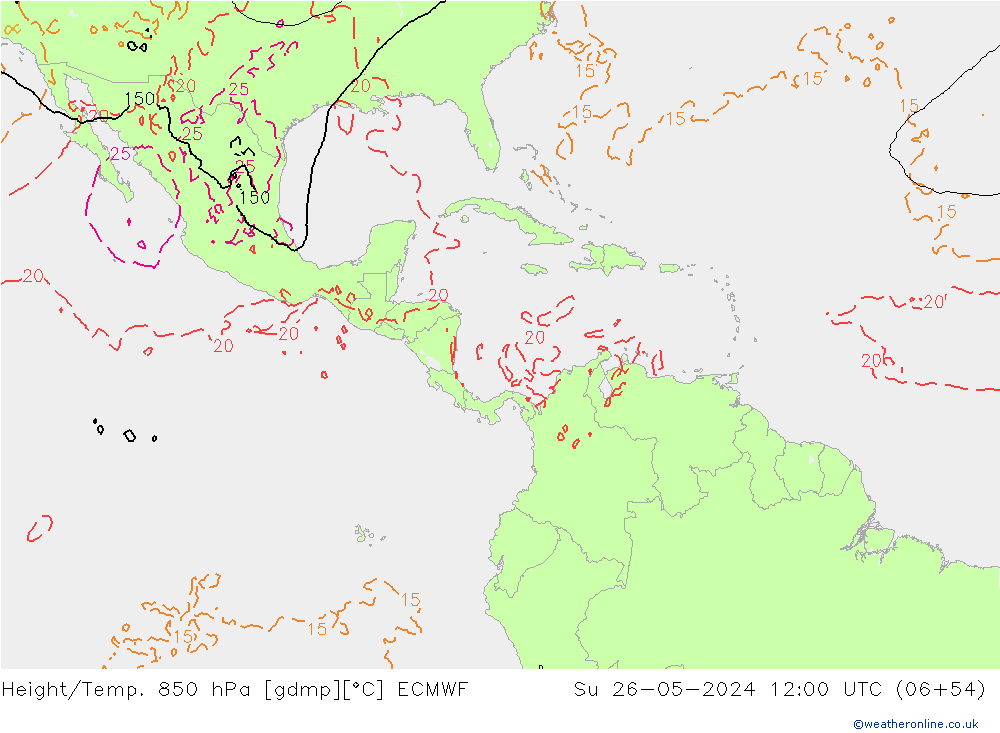 Z500/Rain (+SLP)/Z850 ECMWF Вс 26.05.2024 12 UTC