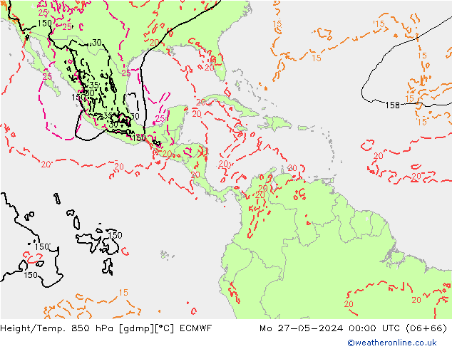 Z500/Rain (+SLP)/Z850 ECMWF Mo 27.05.2024 00 UTC