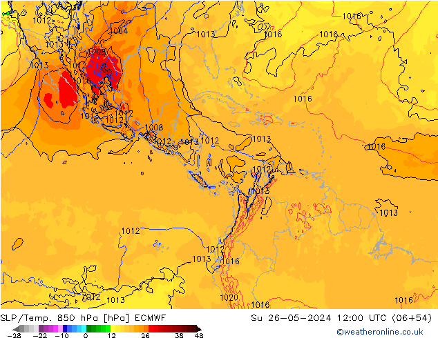 SLP/Temp. 850 hPa ECMWF dom 26.05.2024 12 UTC