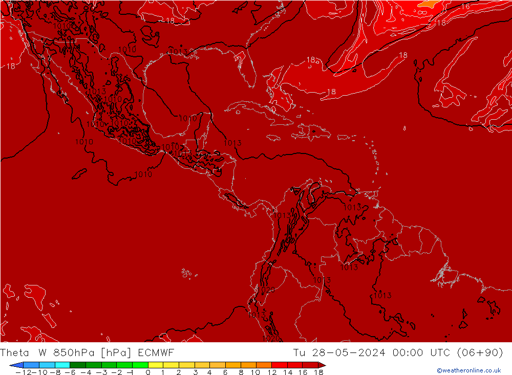 Theta-W 850hPa ECMWF  28.05.2024 00 UTC