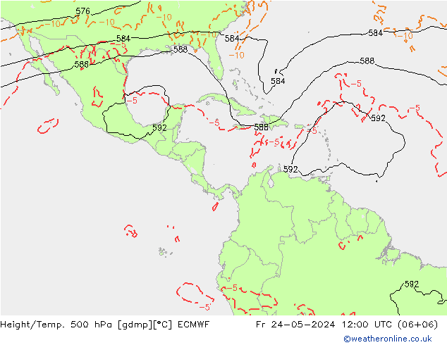 Z500/Rain (+SLP)/Z850 ECMWF Fr 24.05.2024 12 UTC