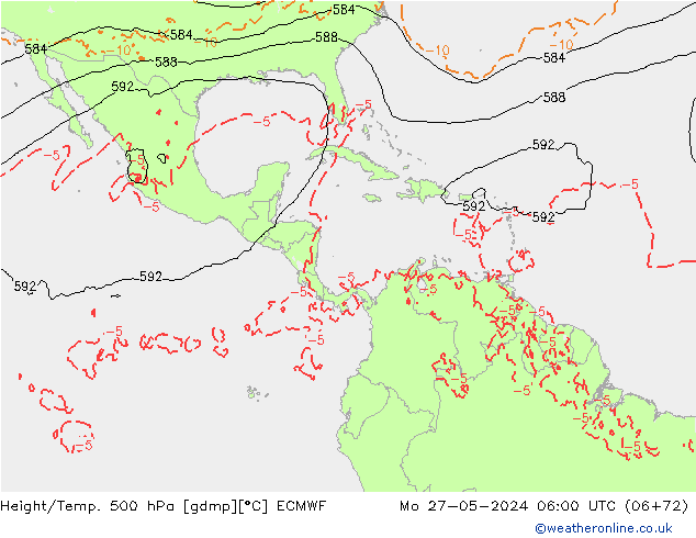 Z500/Rain (+SLP)/Z850 ECMWF Mo 27.05.2024 06 UTC