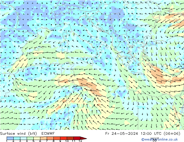 Surface wind (bft) ECMWF Fr 24.05.2024 12 UTC