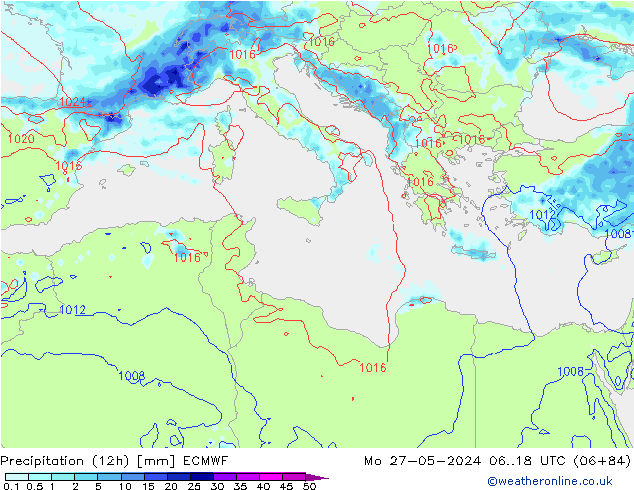 Precipitation (12h) ECMWF Mo 27.05.2024 18 UTC