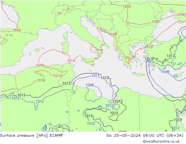 Surface pressure ECMWF Sa 25.05.2024 06 UTC