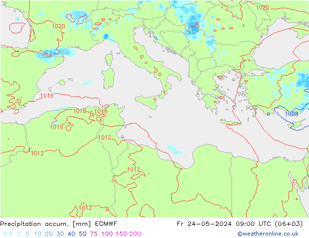 Precipitation accum. ECMWF Fr 24.05.2024 09 UTC