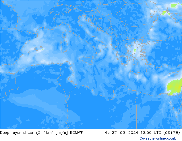 Deep layer shear (0-1km) ECMWF lun 27.05.2024 12 UTC