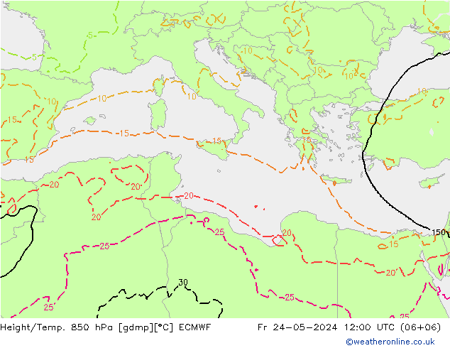 Z500/Regen(+SLP)/Z850 ECMWF vr 24.05.2024 12 UTC