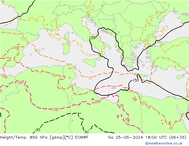 Z500/Rain (+SLP)/Z850 ECMWF Sa 25.05.2024 18 UTC