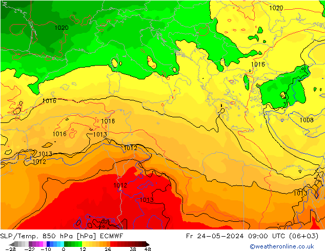 SLP/Temp. 850 hPa ECMWF ven 24.05.2024 09 UTC