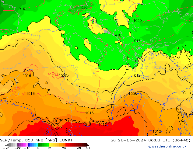 SLP/Temp. 850 hPa ECMWF  26.05.2024 06 UTC