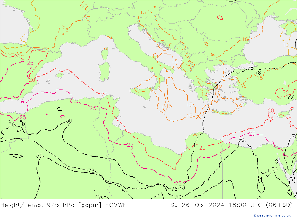 Height/Temp. 925 hPa ECMWF Su 26.05.2024 18 UTC